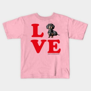 LOVE Black Tan Dachshund Red Letters Kids T-Shirt